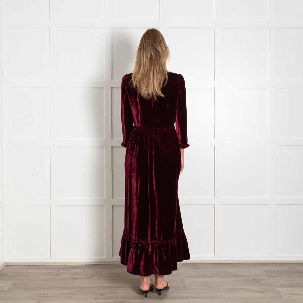 Iris Burgundy Velvet Maxi Dress with Ruffles - Image 5