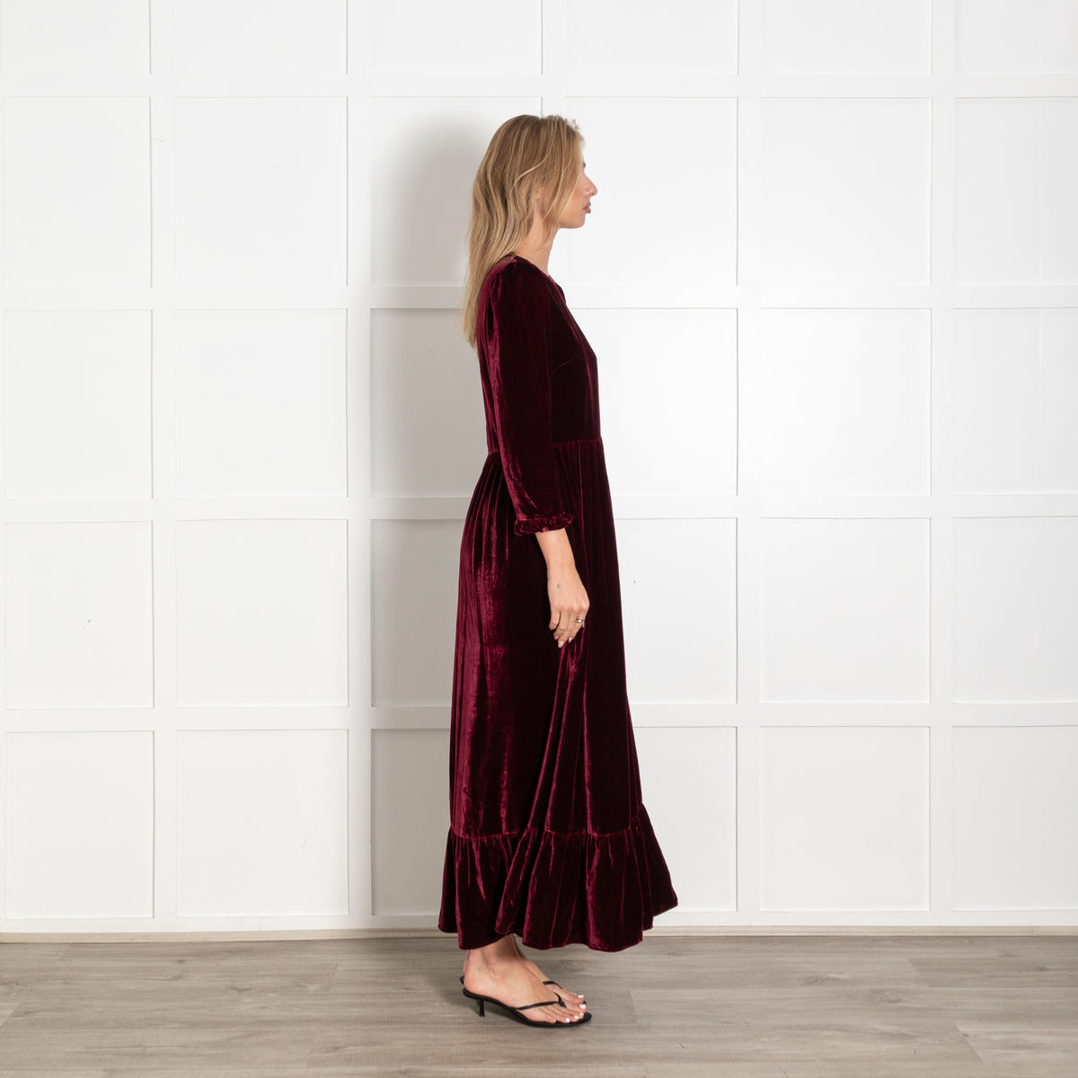 Iris Burgundy Velvet Maxi Dress with Ruffles - Image 6