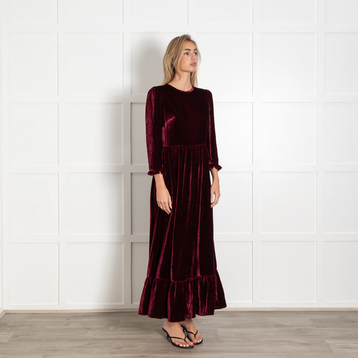 Iris Burgundy Velvet Maxi Dress with Ruffles - Image 7