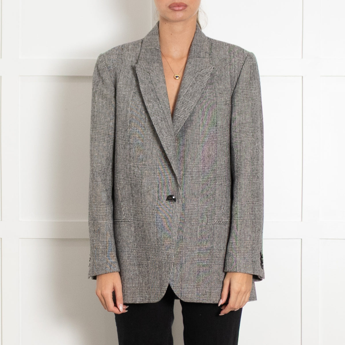 Iris Grey Check Cotton Wool Blend Blazer - Image 1