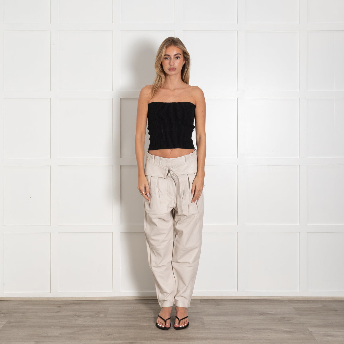 IRO Husvik Black Belted Pleated Lamb Leather Trousers - Image 1