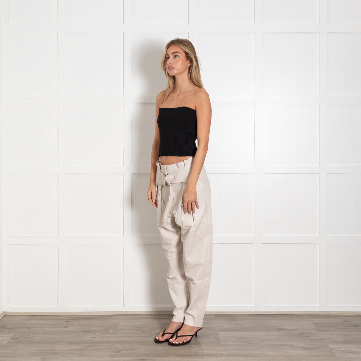 IRO Husvik Black Belted Pleated Lamb Leather Trousers - Image 3