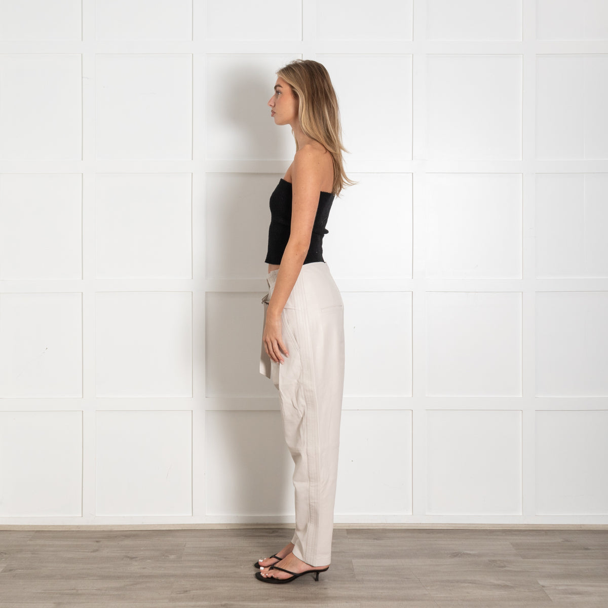 IRO Husvik Black Belted Pleated Lamb Leather Trousers - Image 4