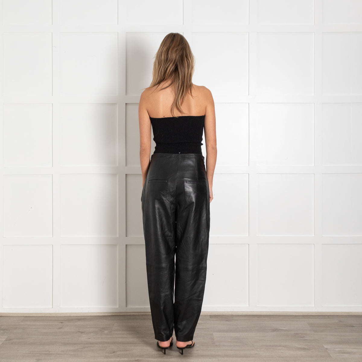 IRO Husvik Black Belted Pleated Lamb Leather Trousers - Image 5