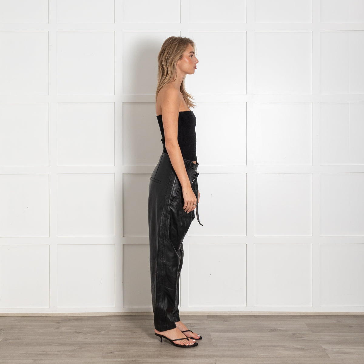 IRO Husvik Black Belted Pleated Lamb Leather Trousers - Image 6