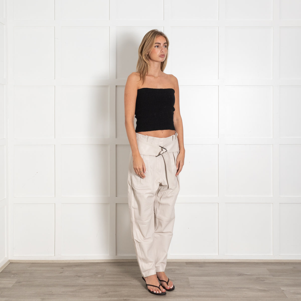 IRO Husvik Black Belted Pleated Lamb Leather Trousers - Image 7