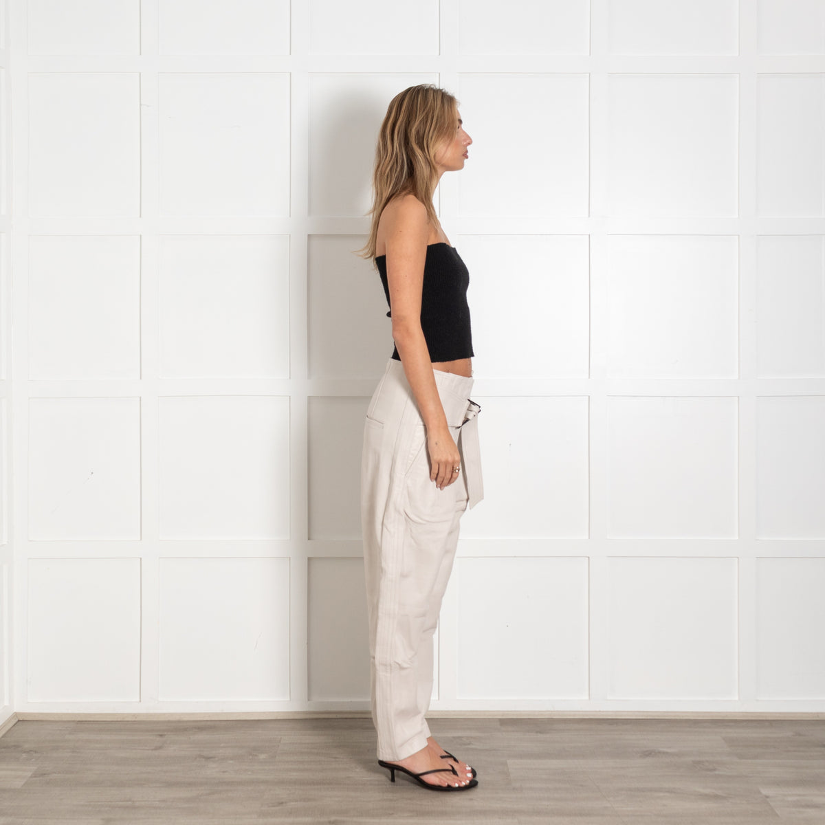 IRO Husvik Cream Belted Pleated Lambs LeatherTrousers - Image 6