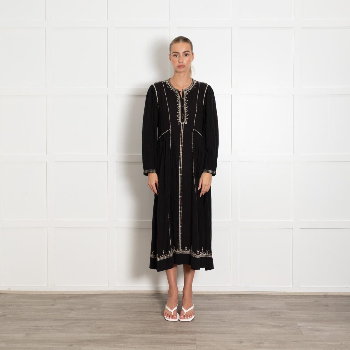 Isabel Marant Etoile Black Pippa Longsleeve Embroidered Dress - Image 1