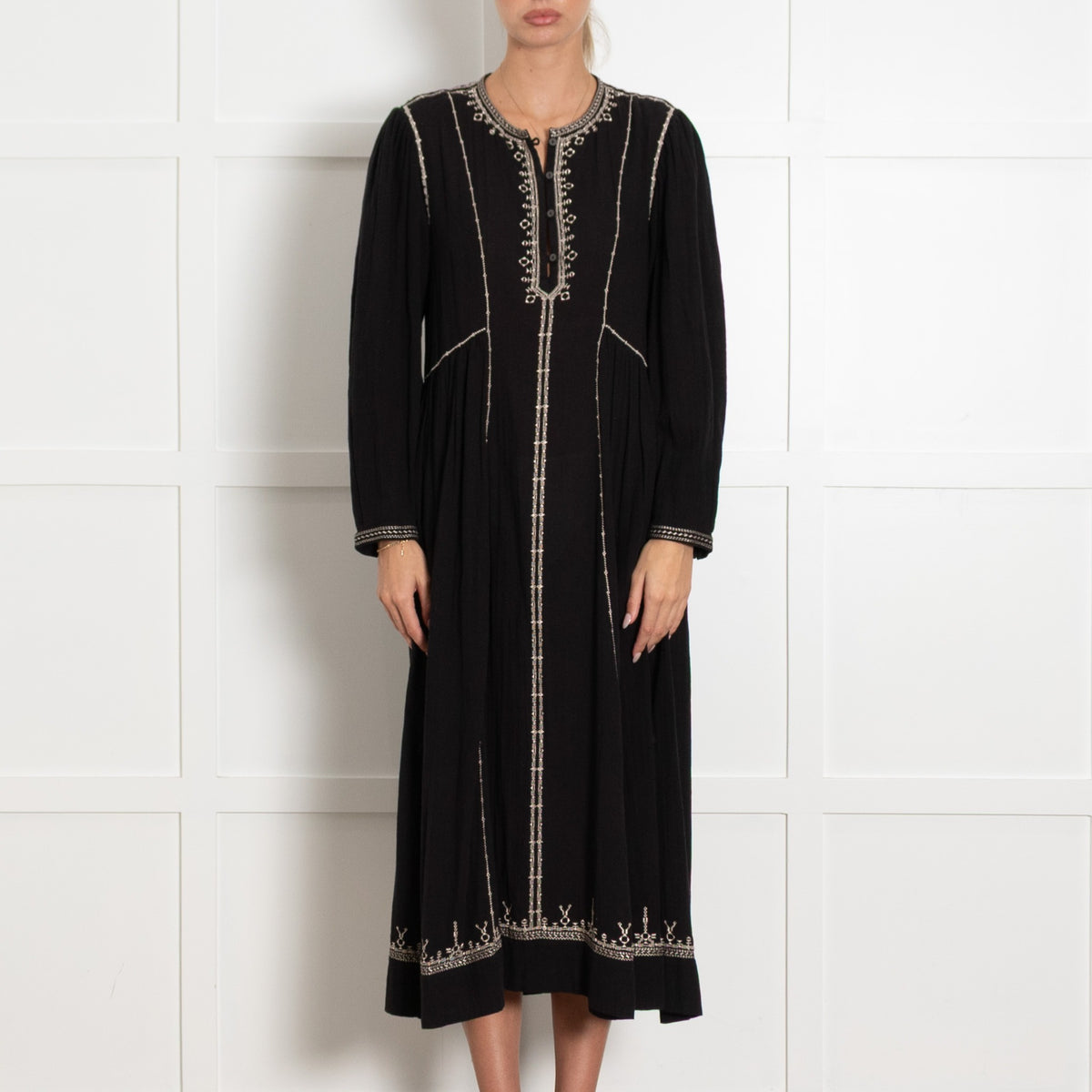 Isabel Marant Etoile Black Pippa Longsleeve Embroidered Dress - Image 2