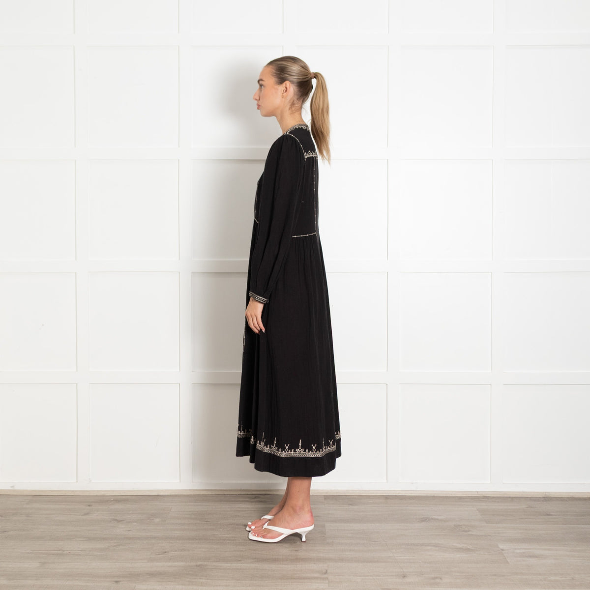 Isabel Marant Etoile Black Pippa Longsleeve Embroidered Dress - Image 4