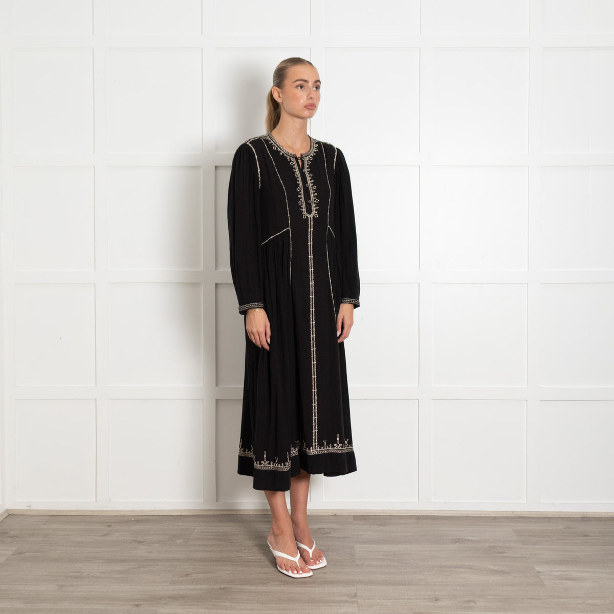 Isabel Marant Etoile Black Pippa Longsleeve Embroidered Dress - Image 7