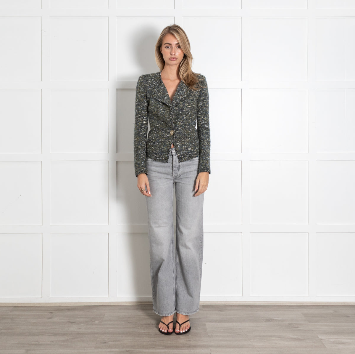 Green Cream Knitted Tweed Blazer - Image 1
