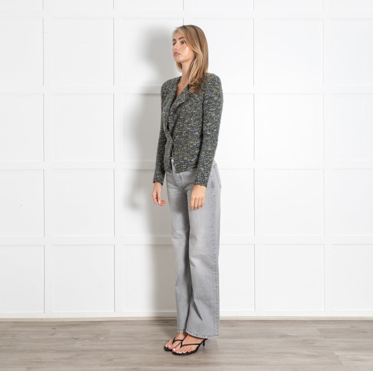 Green Cream Knitted Tweed Blazer - Image 3
