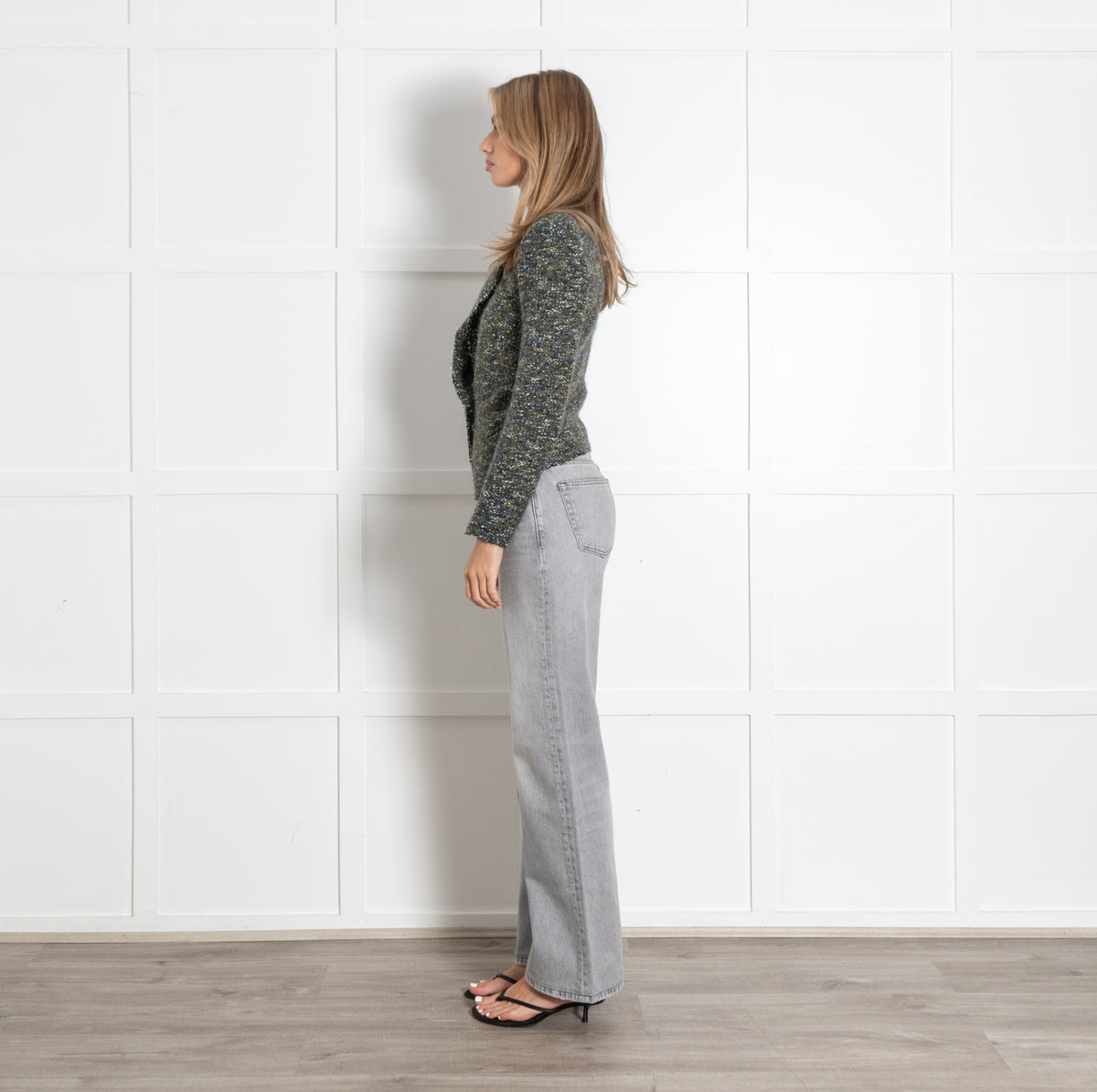 Green Cream Knitted Tweed Blazer - Image 4