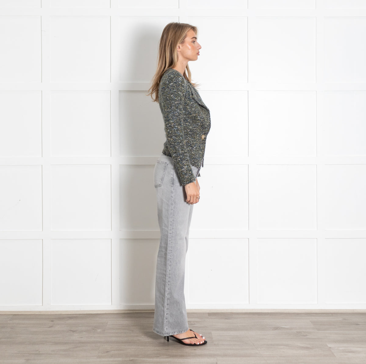 Green Cream Knitted Tweed Blazer - Image 6