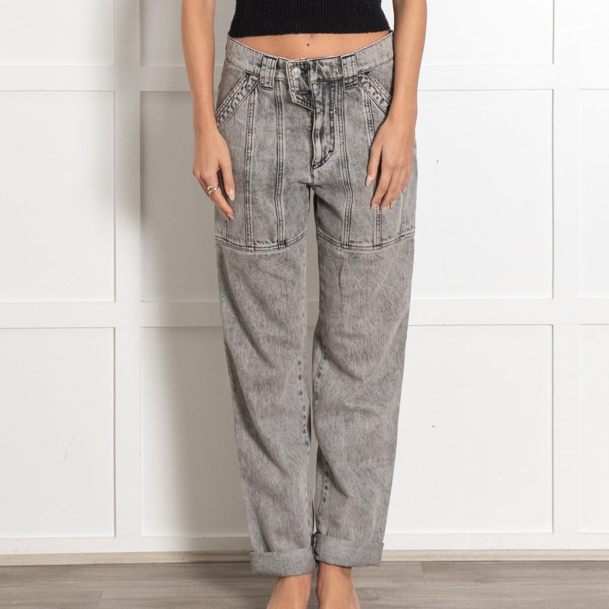 Isabel Marant Etoile Grey Acid Wash High-Rise Jeans - Image 2