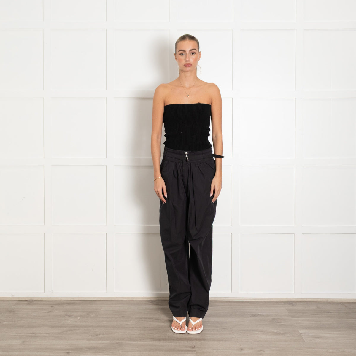 Isabel Marant Navy Pleat Front Wide Leg Cotton Trousers - Image 1
