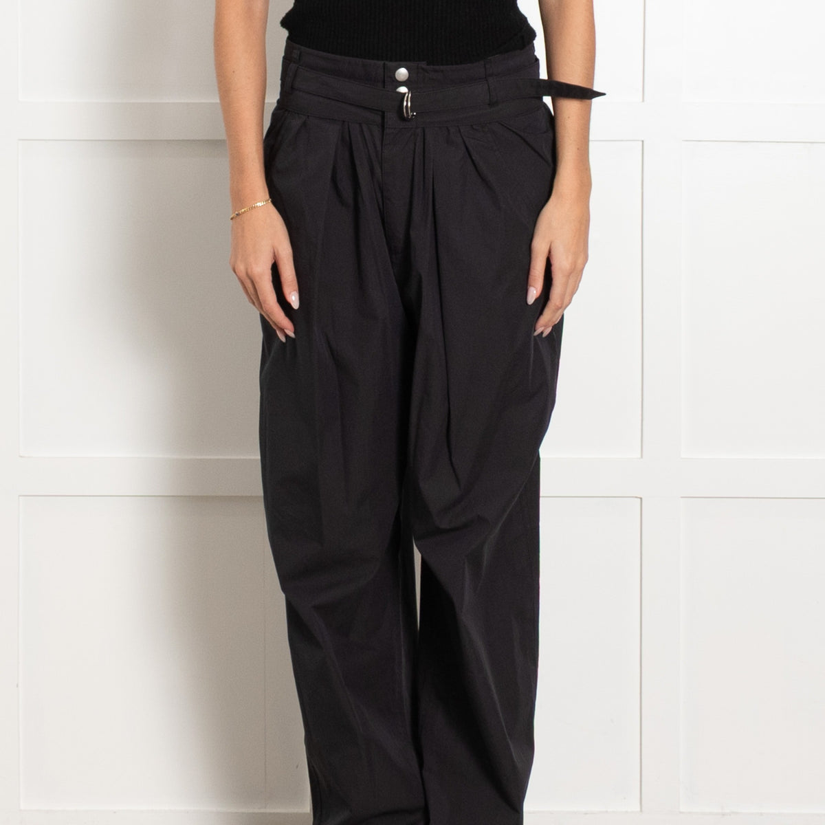 Isabel Marant Navy Pleat Front Wide Leg Cotton Trousers - Image 2
