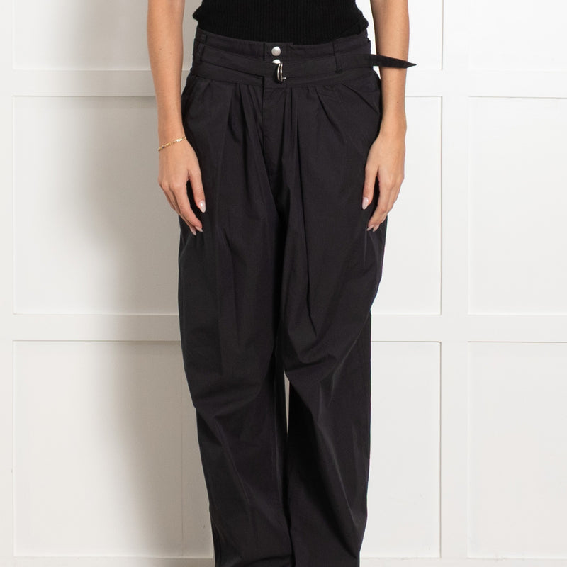 Isabel Marant Navy Pleat Front Wide Leg Cotton Trousers - Image 2