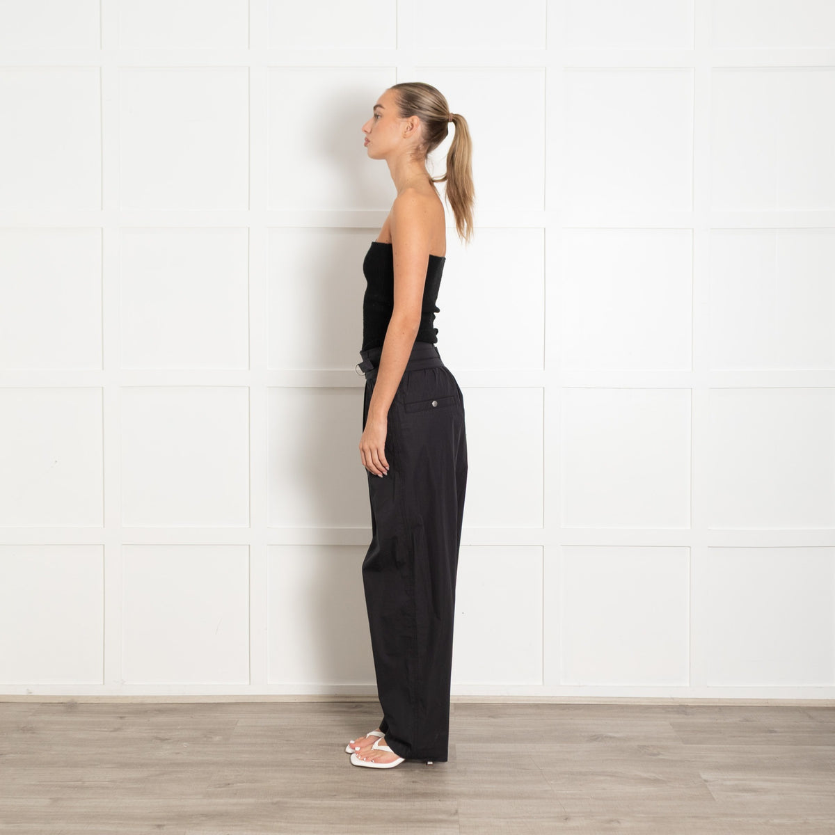 Isabel Marant Navy Pleat Front Wide Leg Cotton Trousers - Image 4