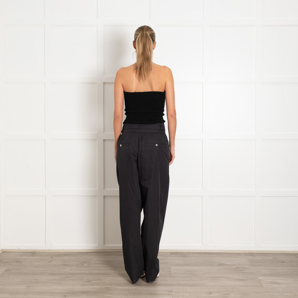 Isabel Marant Navy Pleat Front Wide Leg Cotton Trousers - Image 5