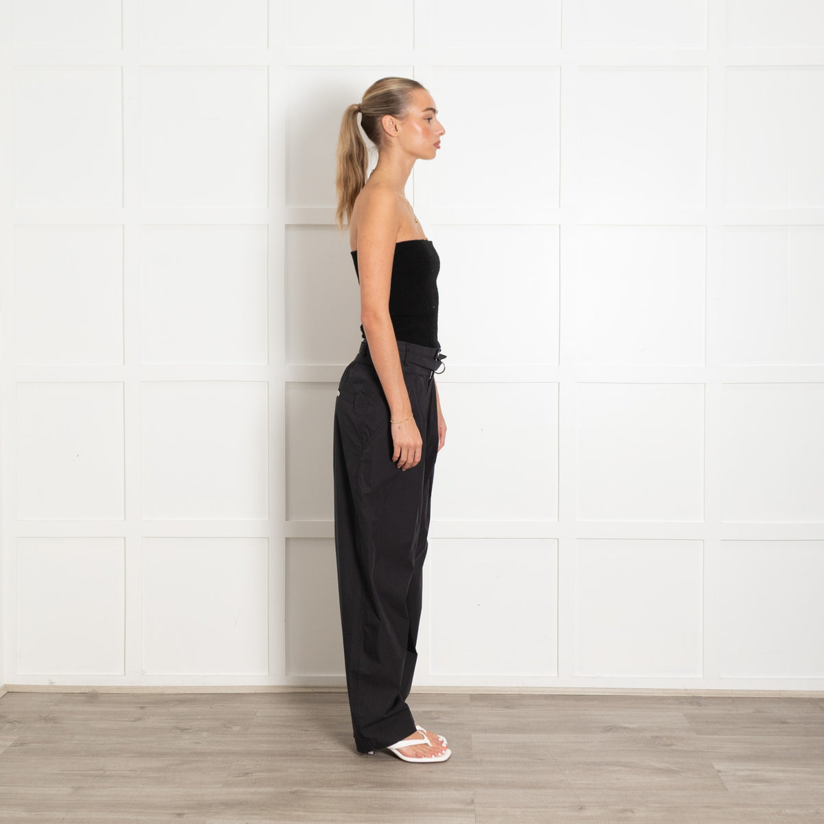 Isabel Marant Navy Pleat Front Wide Leg Cotton Trousers - Image 6