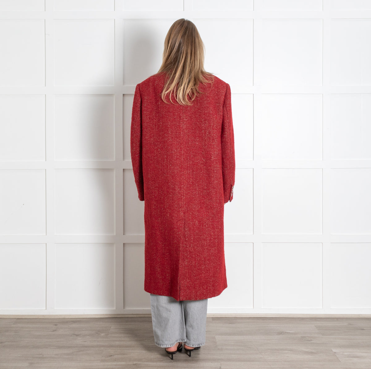 Isabel Marant Deep Red Herringbone Wool Long Coat - Image 4