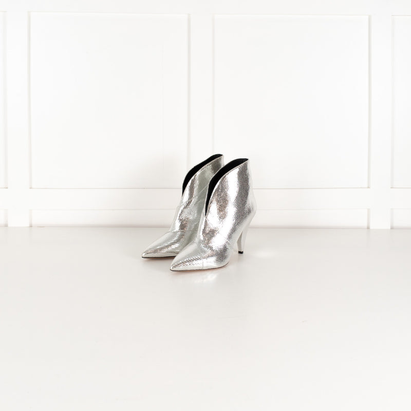 Isabel Marant Silver Embossed Leather Archenn Heeled Ankle Boots in Silver UK 5 - Image 2