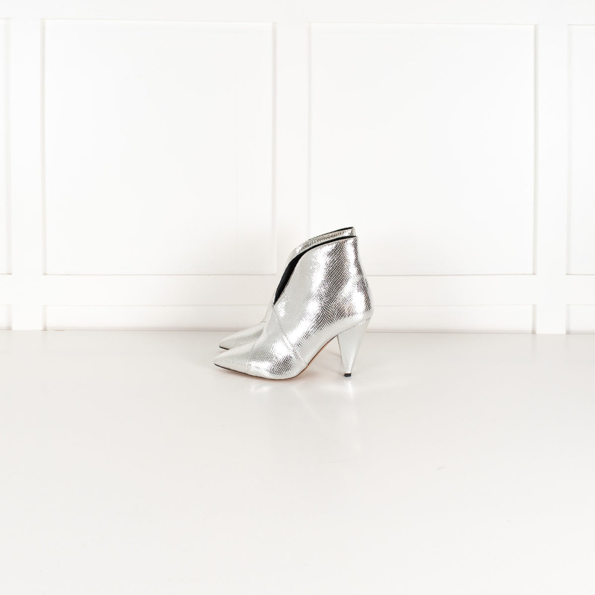 Isabel Marant Silver Embossed Leather Archenn Heeled Ankle Boots in Silver UK 5 - Image 3