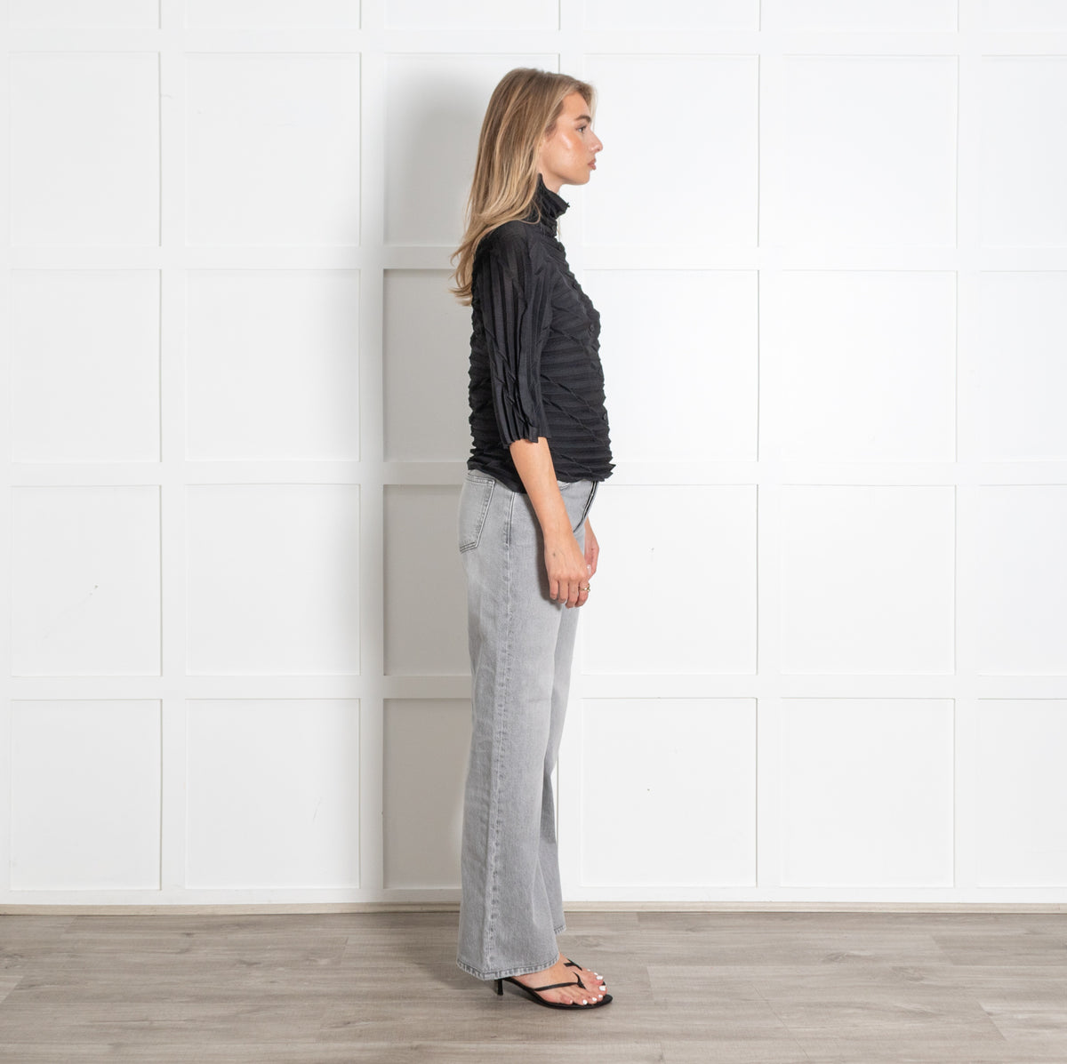 Cauliflower Black Crinkled Button Up Top - Image 6
