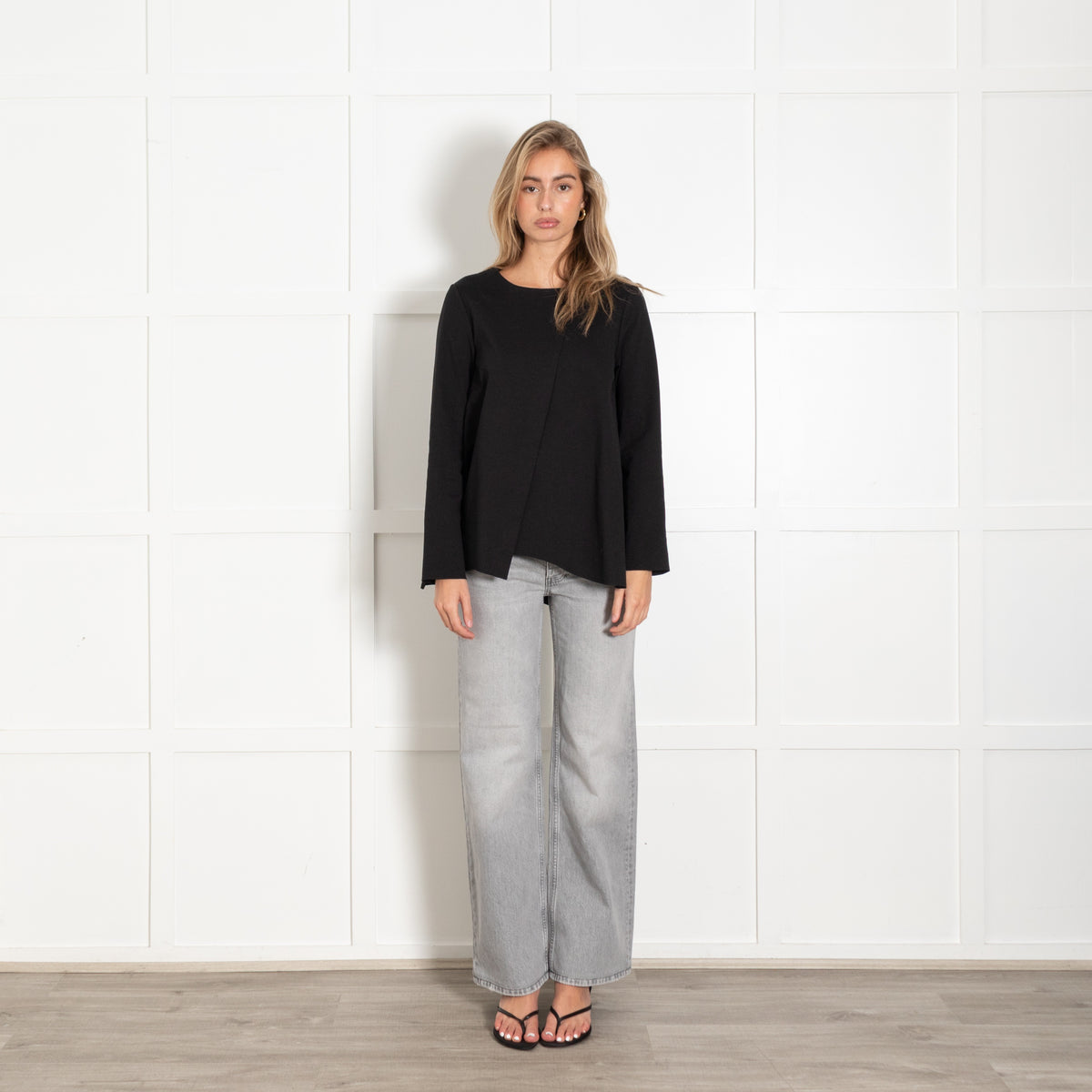 Black Asymmetric Long Sleeve Top - Image 1