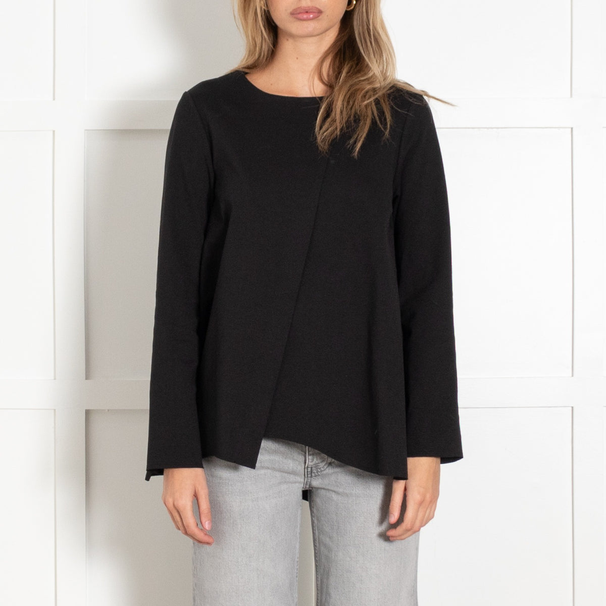 Black Asymmetric Long Sleeve Top - Image 2