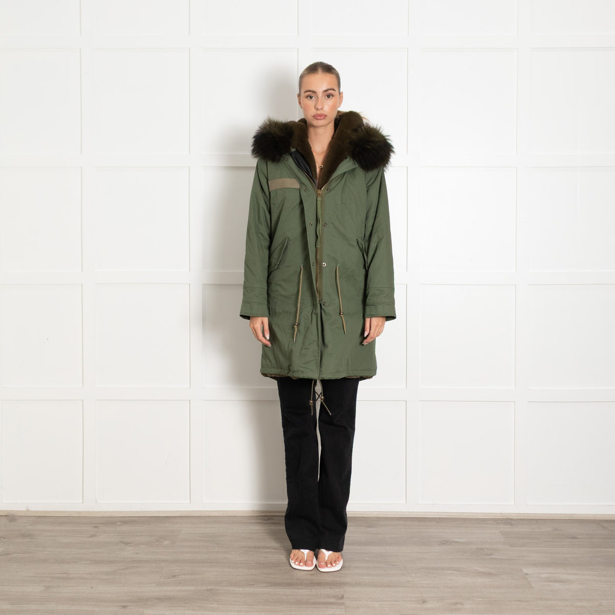 Jane & Tash Khaki Faux Fur Lined Real Fur Trim Parka - Image 1