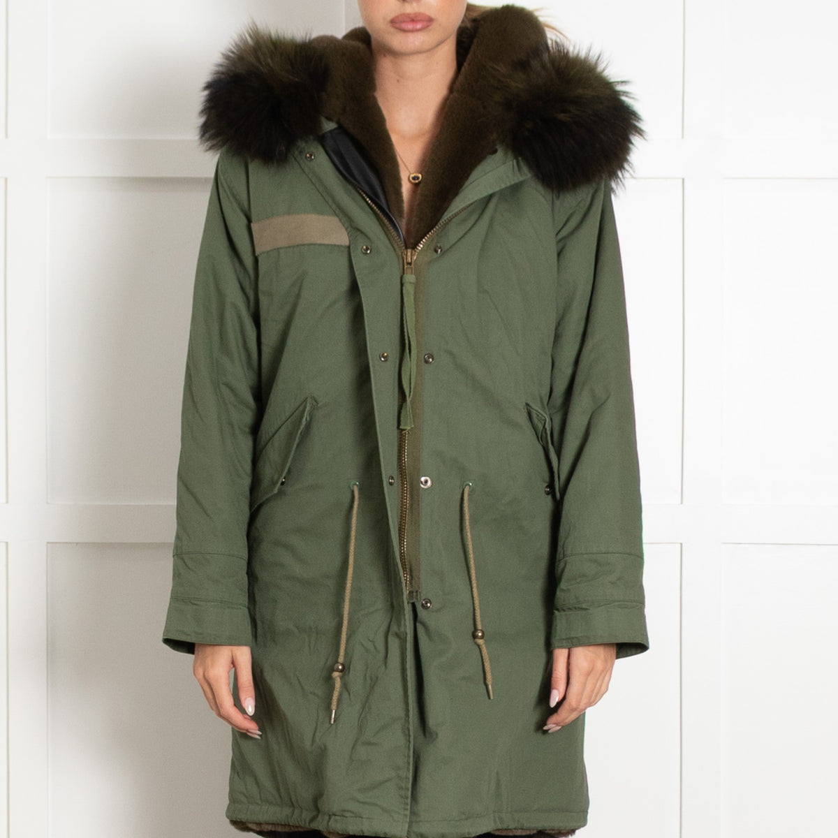 Jane & Tash Khaki Faux Fur Lined Real Fur Trim Parka - Image 2