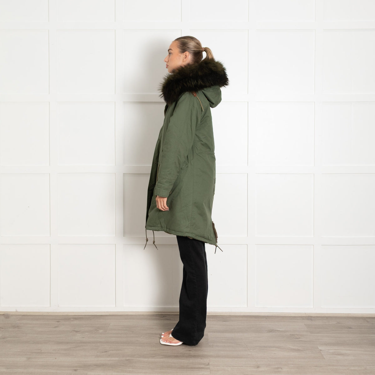 Jane & Tash Khaki Faux Fur Lined Real Fur Trim Parka - Image 4