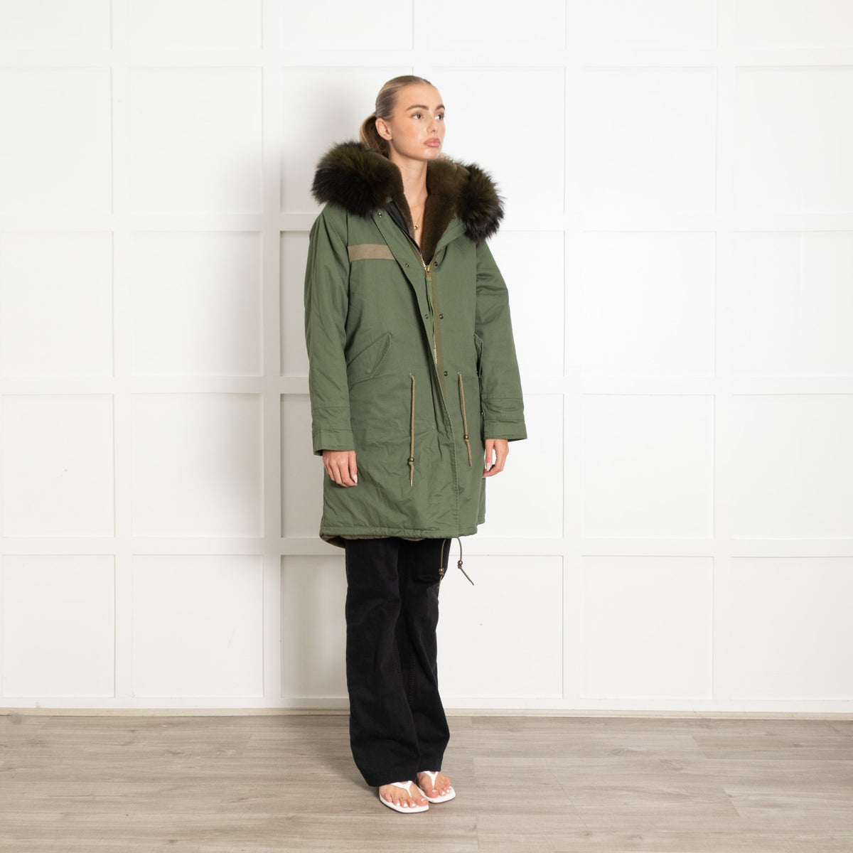 Jane & Tash Khaki Faux Fur Lined Real Fur Trim Parka - Image 7