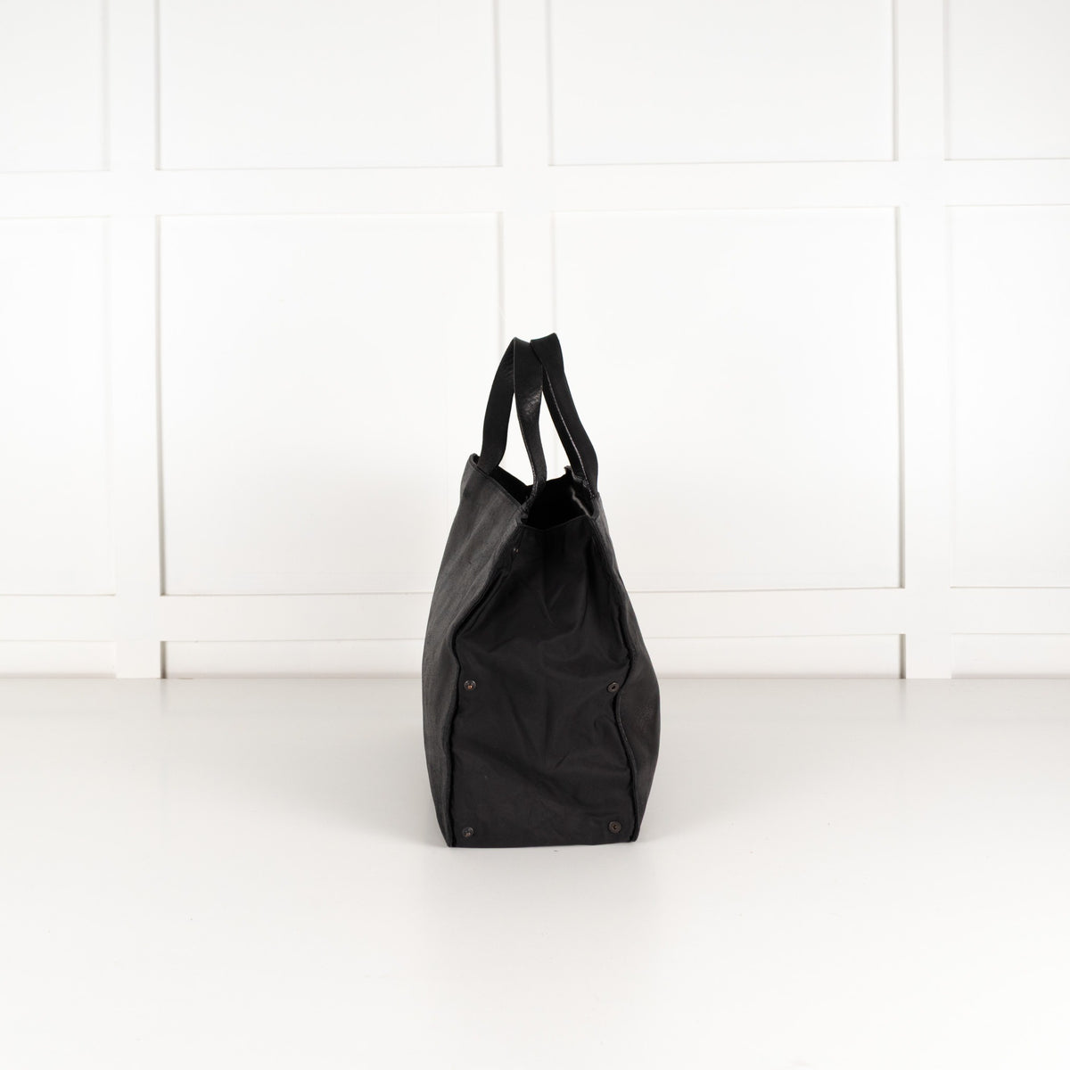 Jil Sander Black Leather Tote with Nylon Side Panels - Image 2