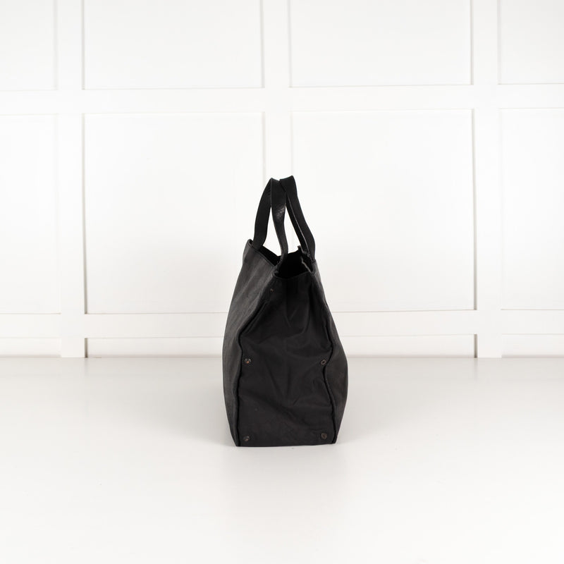 Jil Sander Black Leather Tote with Nylon Side Panels - Image 2