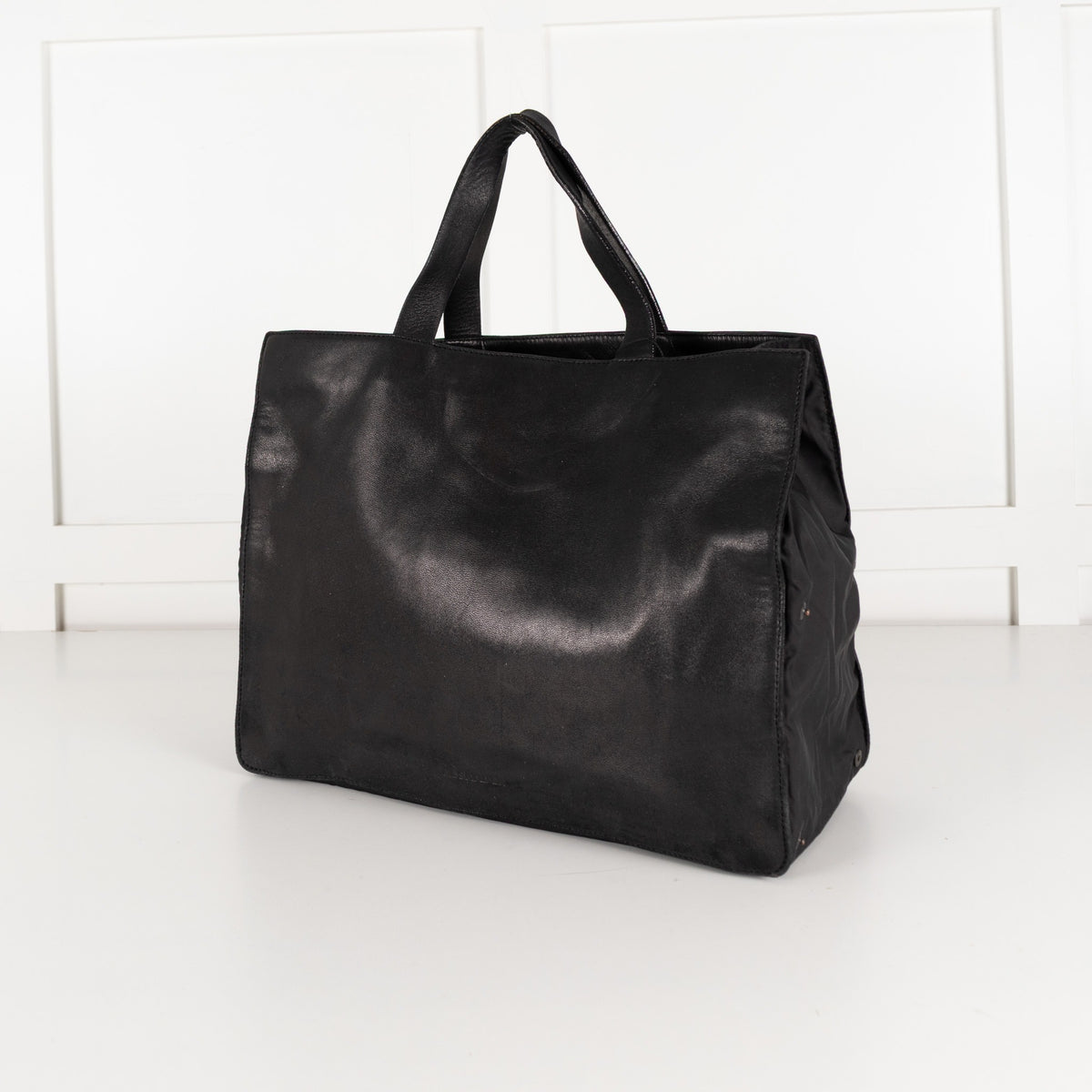 Jil Sander Black Leather Tote with Nylon Side Panels - Image 5