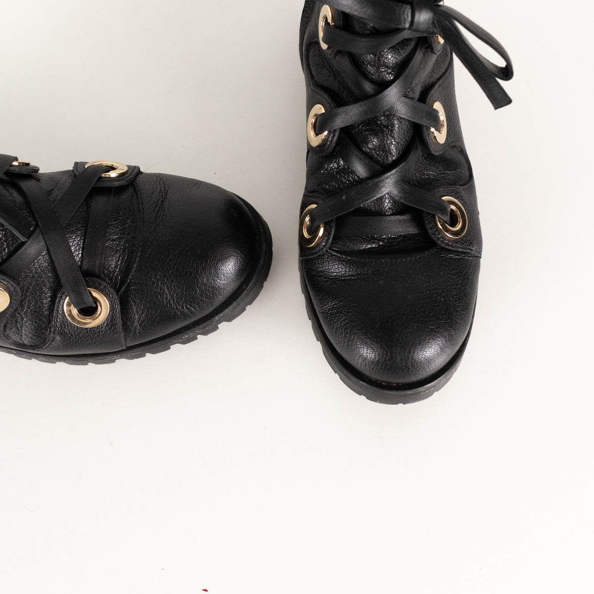 Jimmy Choo Black Leather Ankle Boots with Gold Eyelets - Image 11