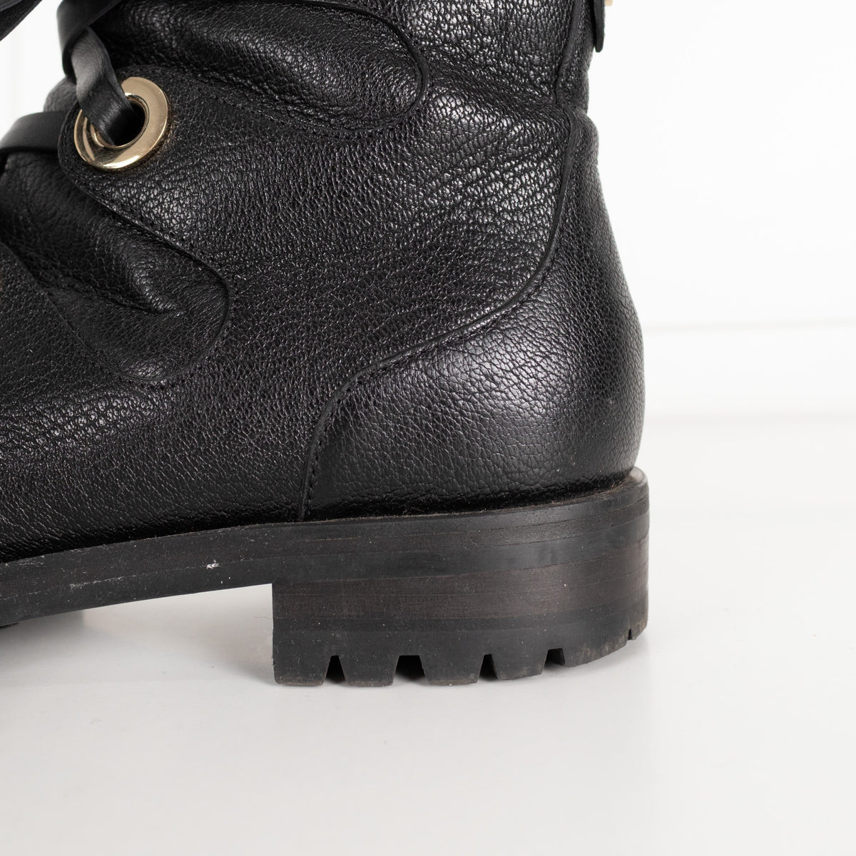 Jimmy Choo Black Leather Ankle Boots with Gold Eyelets - Image 12