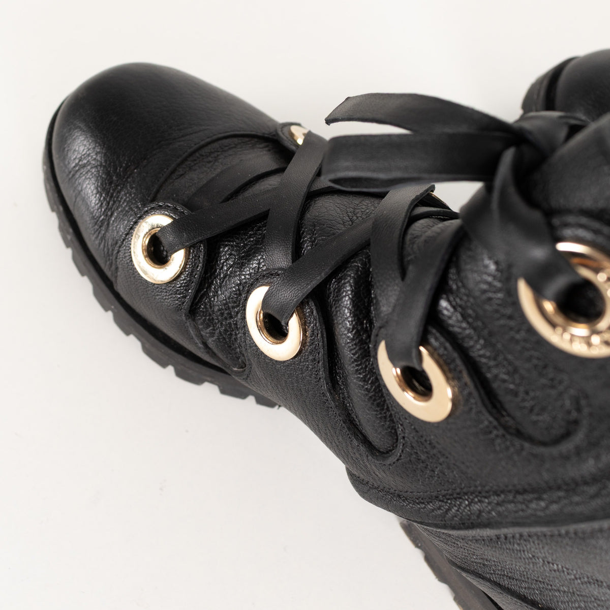 Jimmy Choo Black Leather Ankle Boots with Gold Eyelets - Image 14