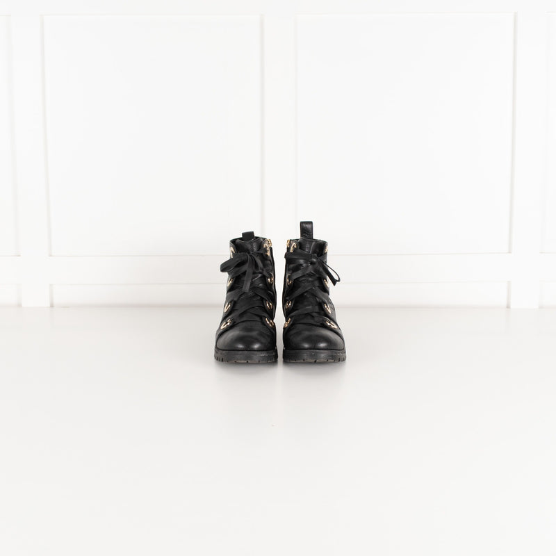 Jimmy Choo Black Leather Ankle Boots with Gold Eyelets - Image 2