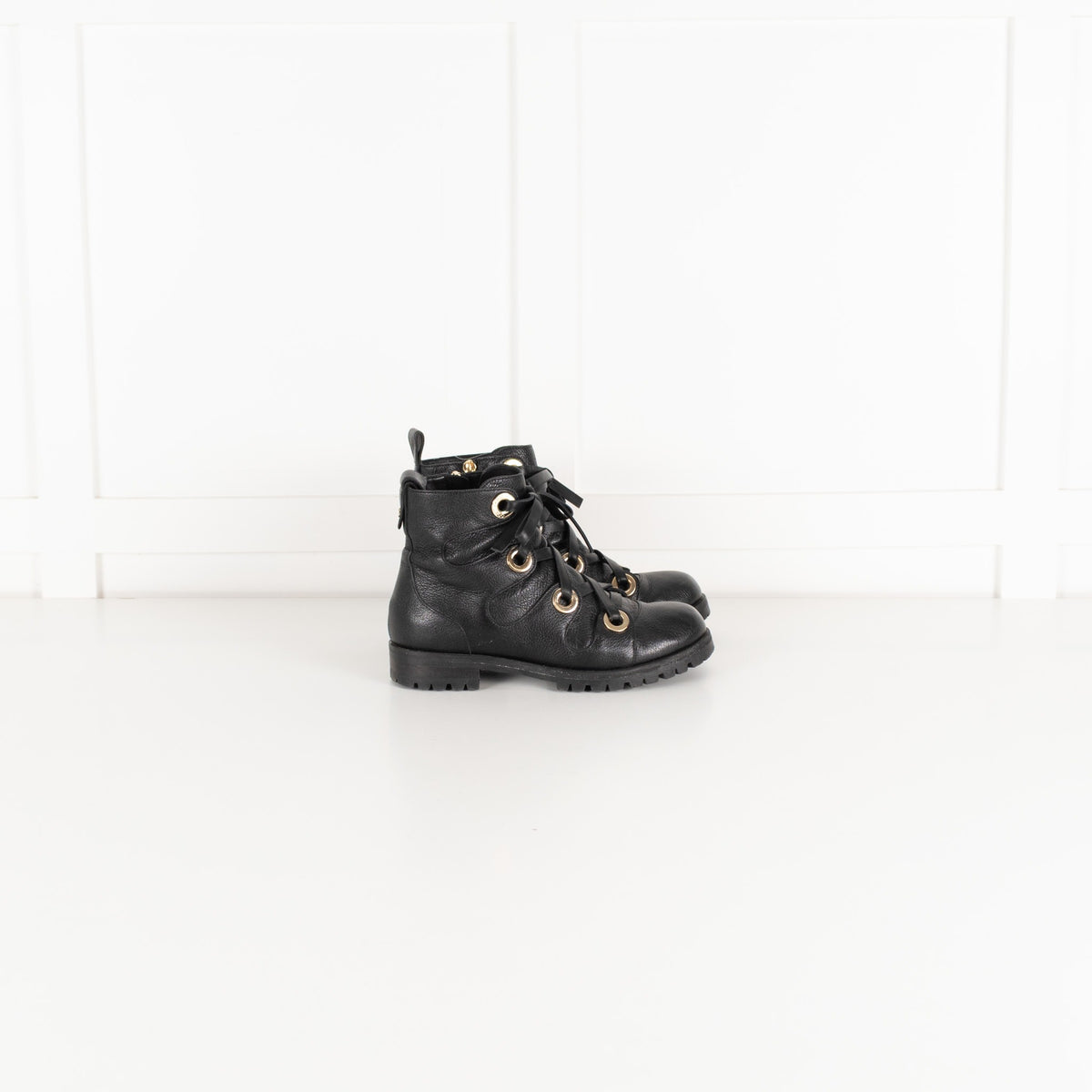 Jimmy Choo Black Leather Ankle Boots with Gold Eyelets - Image 5