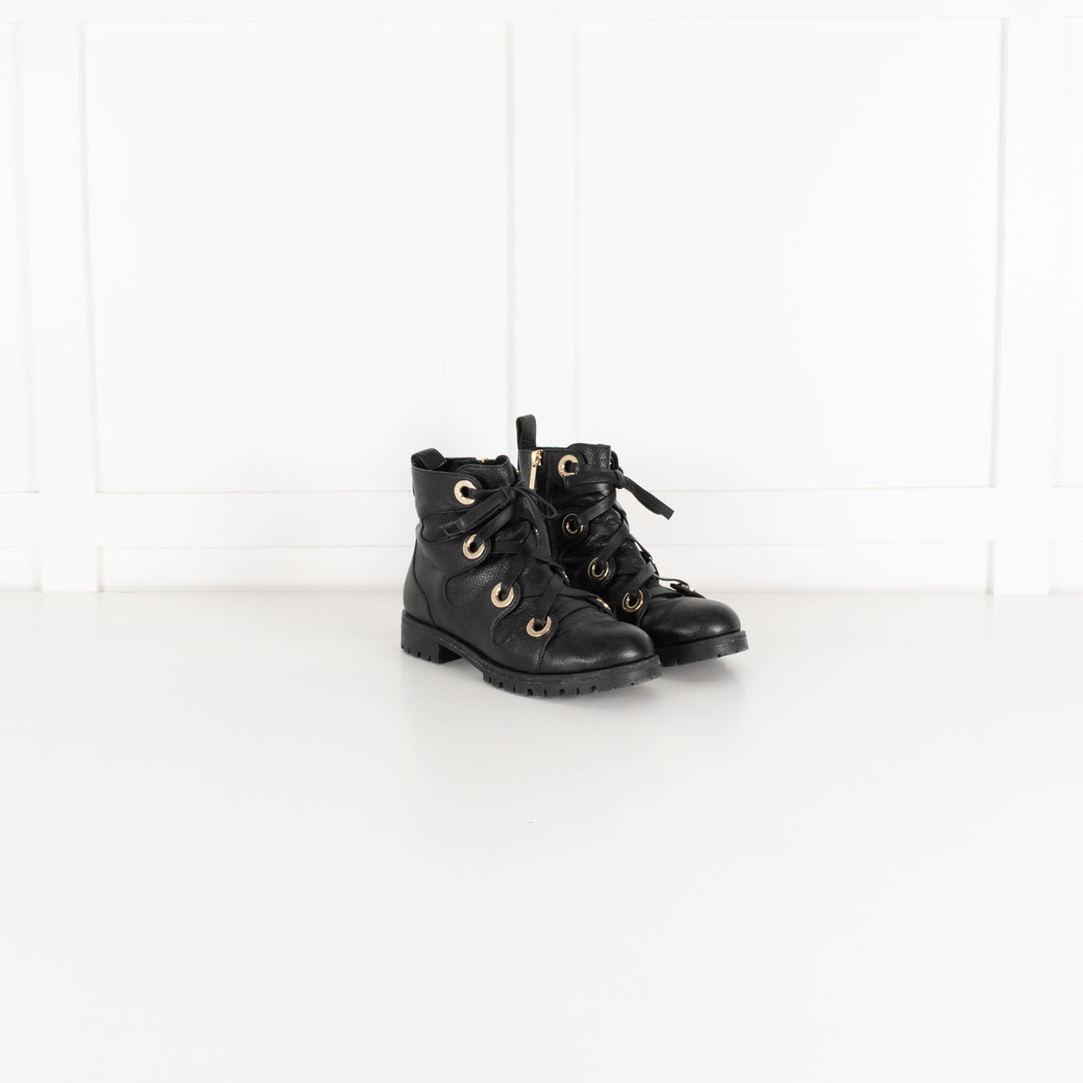 Jimmy Choo Black Leather Ankle Boots with Gold Eyelets - Image 6