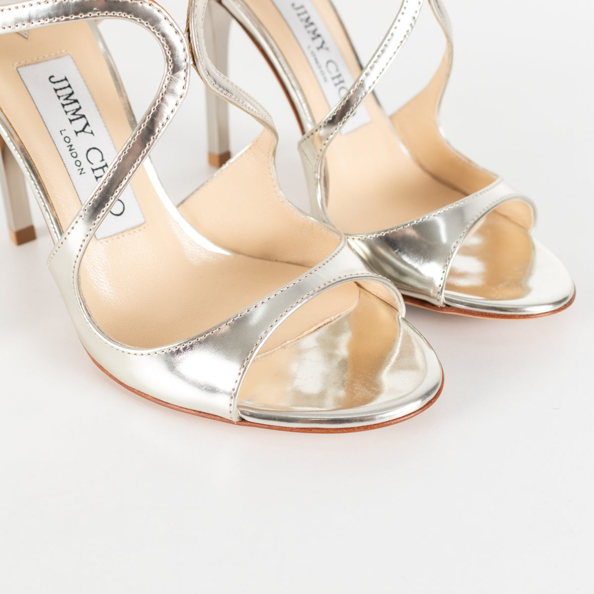 Jimmy Choo Lang Silver Metallic Leather Strappy Sandal - Image 12