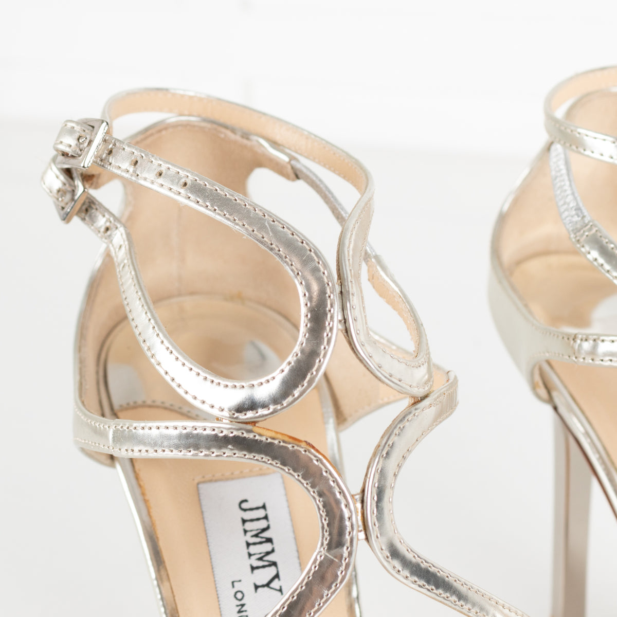 Jimmy Choo Lang Silver Metallic Leather Strappy Sandal - Image 14