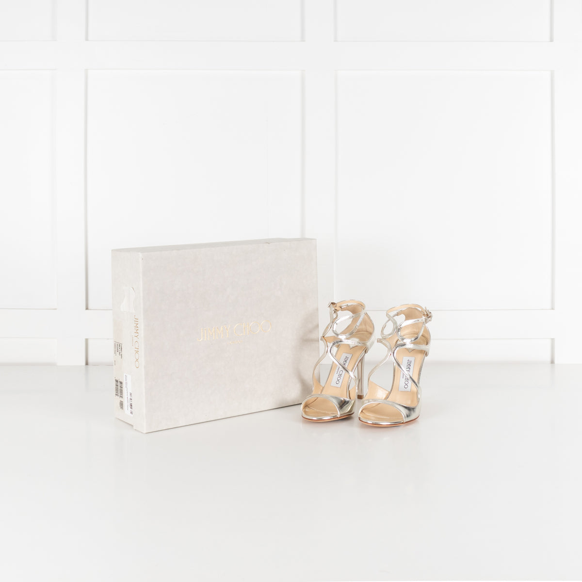 Jimmy Choo Lang Silver Metallic Leather Strappy Sandal - Image 2
