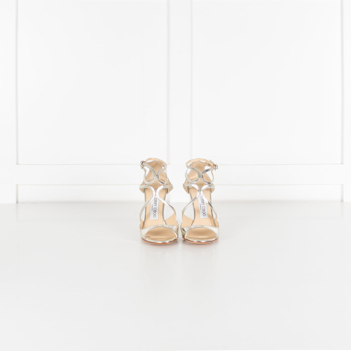 Jimmy Choo Lang Silver Metallic Leather Strappy Sandal - Image 3