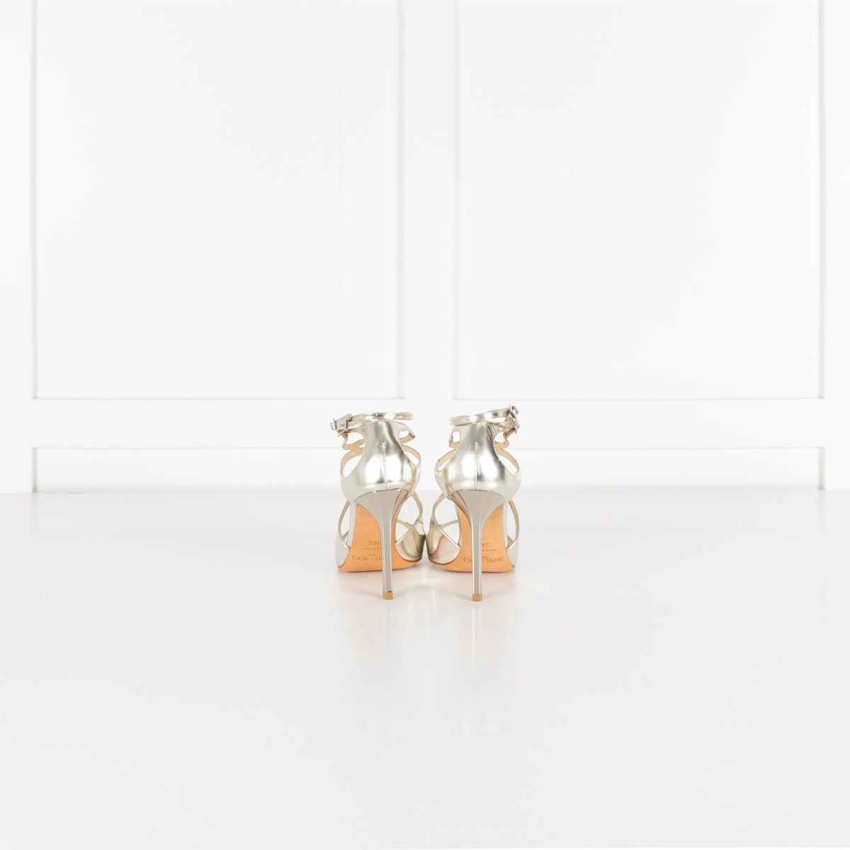 Jimmy Choo Lang Silver Metallic Leather Strappy Sandal - Image 5